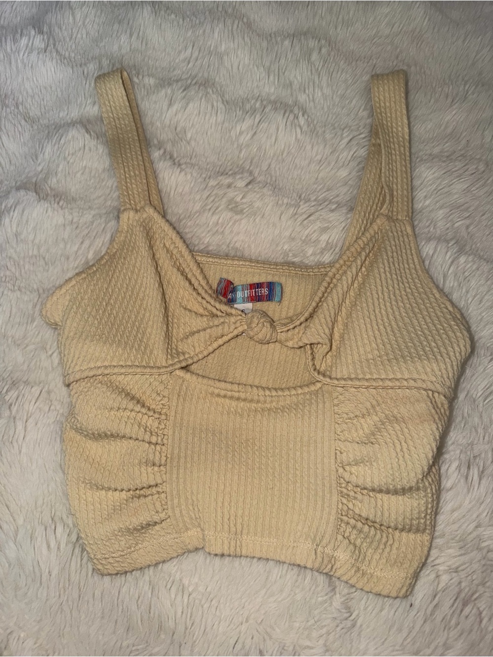 Urban Outfitters Beige Ribbed Knot-Front Crop Cami